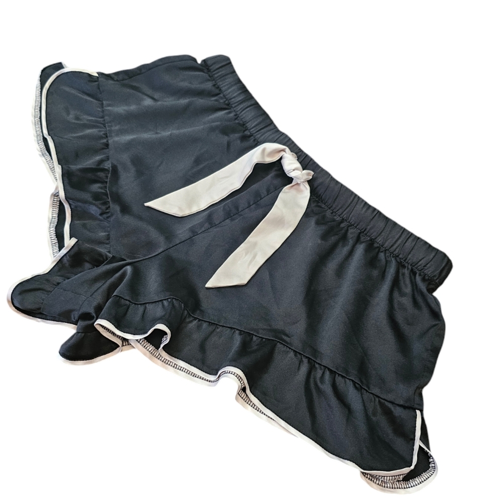 VICTORIA SECRET Black+ Pink Satin Sleep Shorts Size Large, Pajamas